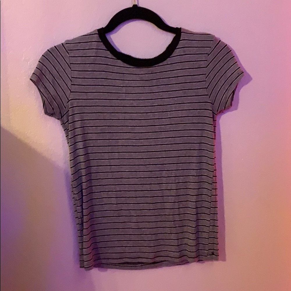 black and grey striped shirt